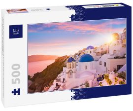 Lais Puzzle - Blick bei Sonnenuntergang auf die blauen Kuppelkirchen von Santorin, Griechenland - 500 Teile