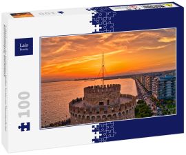 Lais Puzzle - Luftaufnahme des berühmten Weißen Turms von Thessaloniki bei Sonnenuntergang, Griechenland. - 100 Teile