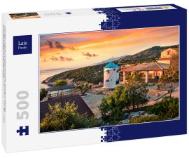 Lais Puzzle - Morgen Szene mit Windmühle. Bunte Frühling Sonnenaufgang auf der Insel Zakynthos, Korithi Lage, Ionisches Meer, Griechenland - 500 Teile