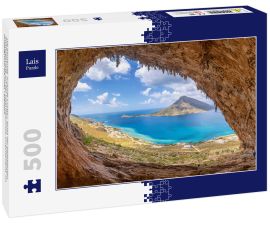 Lais Puzzle - Die berühmte "Grande Grotta", eines der beliebtesten Klettergebiete auf der Insel Kalymnos, Griechenland. Im Hintergrund die Insel Telendos - 500 Teile