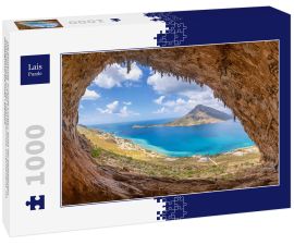 Lais Puzzle - Die berühmte "Grande Grotta", eines der beliebtesten Klettergebiete auf der Insel Kalymnos, Griechenland. Im Hintergrund die Insel Telendos - 1.000 Teile