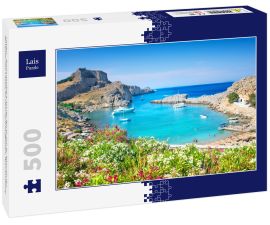 Lais Puzzle - Lindos - Panoramablick auf die Bucht von St. Paul mit der Akropolis von Lindos im Hintergrund (Rhodos, Griechenland) - 500 Teile