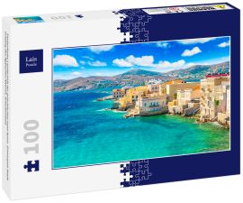 Lais Puzzle - Farbenfrohe Landschaft der griechischen Insel Syros. Ermoupoli Stadt entlang des Ägäischen Meeres, Griechenland - 100 Teile