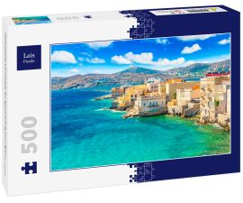 Lais Puzzle - Farbenfrohe Landschaft der griechischen Insel Syros. Ermoupoli Stadt entlang des Ägäischen Meeres, Griechenland - 500 Teile