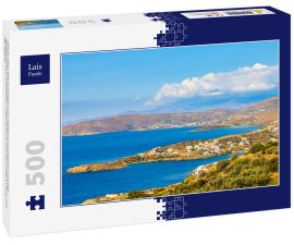 Lais Puzzle - Blick über die Buchten von Batsi und Gavrion auf der griechischen Kykladen-Insel Andros mit der Insel Euböa am Horizont - 500 Teile