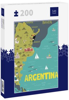 Lais Puzzle - Illustrationskarte von Argentinien mit Natur, Tieren und Landmarken - 200 Teile