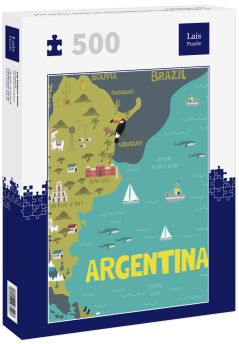 Lais Puzzle - Illustrationskarte von Argentinien mit Natur, Tieren und Landmarken - 500 Teile
