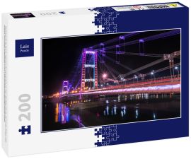 Lais Puzzle - Nachtansicht der Brücke Ingeniero Marcial Candioti mit ihrer LED-Beleuchtung, die mit der Philips Color Kinetics Technologie ausgestattet ist und 1.600.000 Beleuchtungsmöglichkeiten bietet. - 200 Teile