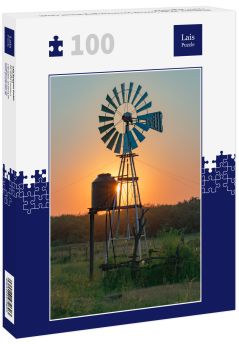 Lais Puzzle - Windmühle, die die Sonne bei Sonnenuntergang verdeckt, Castelli - Chaco - Argentinien - 100 Teile