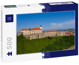 Lais Puzzle - Malerischer Blick auf die Burg Palanok mit den roten Dächern unter dem blauen Himmel in Mukatschewo, Transkarpatien in der Ukraine. Horizontale Außenaufnahme - 500 Teile
