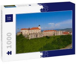 Lais Puzzle - Malerischer Blick auf die Burg Palanok mit den roten Dächern unter dem blauen Himmel in Mukatschewo, Transkarpatien in der Ukraine. Horizontale Außenaufnahme - 1.000 Teile