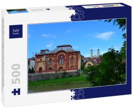 Lais Puzzle - Bau der alten Synagoge am Ufer des Flusses und des Glockenturms der Heilig-Kreuz-Kathedrale, Uzhgorod, UkraineSzabolcs im neo-maurischen Stil und 1904 eröffnet. - 500 Teile