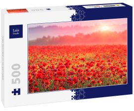 Lais Puzzle - rotes Mohnfeld im Morgennebel - 500 Teile