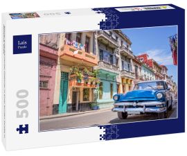 Lais Puzzle - Blauer amerikanischer Oldtimer in einer bunten Straße in Havanna, Kuba - 500 Teile