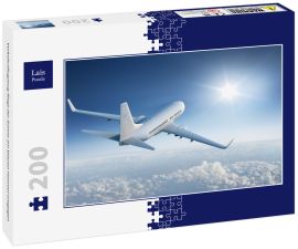 Lais Puzzle - Verkehrsflugzeug fliegt der Sonne am blauen Himmel entgegen - 200 Teile