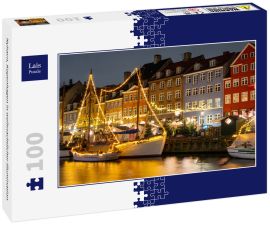 Lais Puzzle - Nyhavn, Kopenhagen in weihnachtlicher Illumination - 100 Teile
