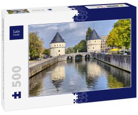 Lais Puzzle - Mittelalterliche Broeltürme und alte Brücke in der Stadt Kortrijk, Belgien - 500 Teile