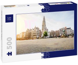 Lais Puzzle - Morgenblick auf den Grote Markt mit schönen Gebäuden und Kirchturm in Antwerpen, Belgien - 500 Teile
