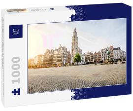Lais Puzzle - Morgenblick auf den Grote Markt mit schönen Gebäuden und Kirchturm in Antwerpen, Belgien - 1.000 Teile