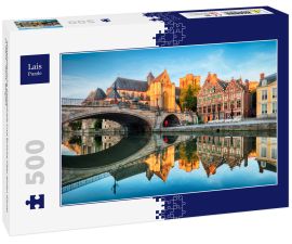 Lais Puzzle - Mittelalterliche Kathedrale und Brücke über einen Kanal in Gent - Gent, Belgien - 500 Teile