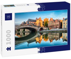 Lais Puzzle - Mittelalterliche Kathedrale und Brücke über einen Kanal in Gent - Gent, Belgien - 1.000 Teile