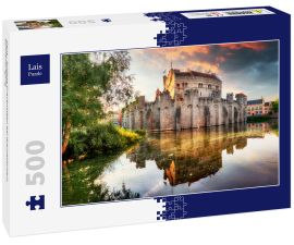Lais Puzzle - Gent - Schloss Gravensteen bei dramatischem Sonnenaufgang - 500 Teile