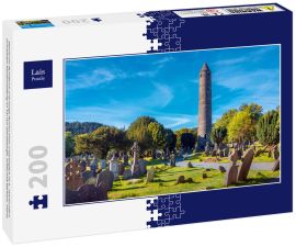 Lais Puzzle - Steinerner Rundturm und einige Ruinen einer ursprünglich im 6. Jahrhundert errichteten Klostersiedlung im Tal von Glendalough, Grafschaft Wicklow, Irland - 200 Teile
