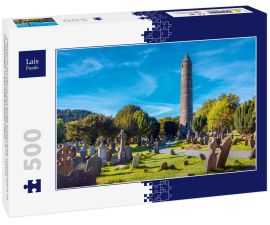 Lais Puzzle - Steinerner Rundturm und einige Ruinen einer ursprünglich im 6. Jahrhundert errichteten Klostersiedlung im Tal von Glendalough, Grafschaft Wicklow, Irland - 500 Teile